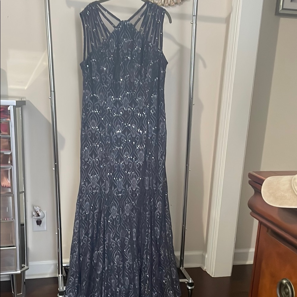 R&M Richards Navy Sequin Maxi Dress